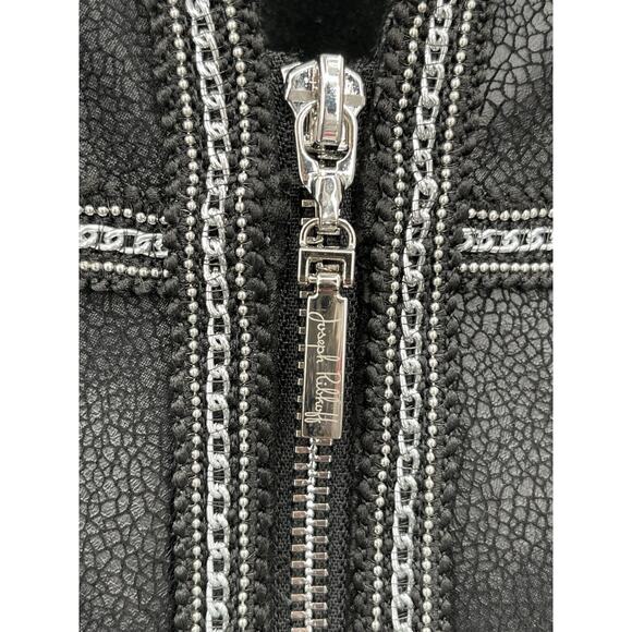 Joseph Ribkoff Jacket Leather Look Chain Bead Detail Black Silver Size 10 - Picture 9 of 13